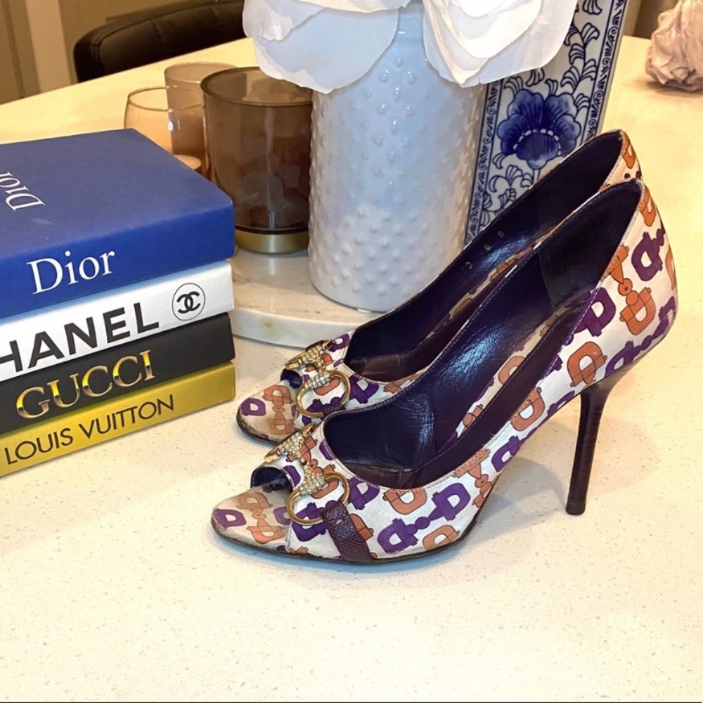 Gucci Horsebit Hollywood Satin Heels Multi Color